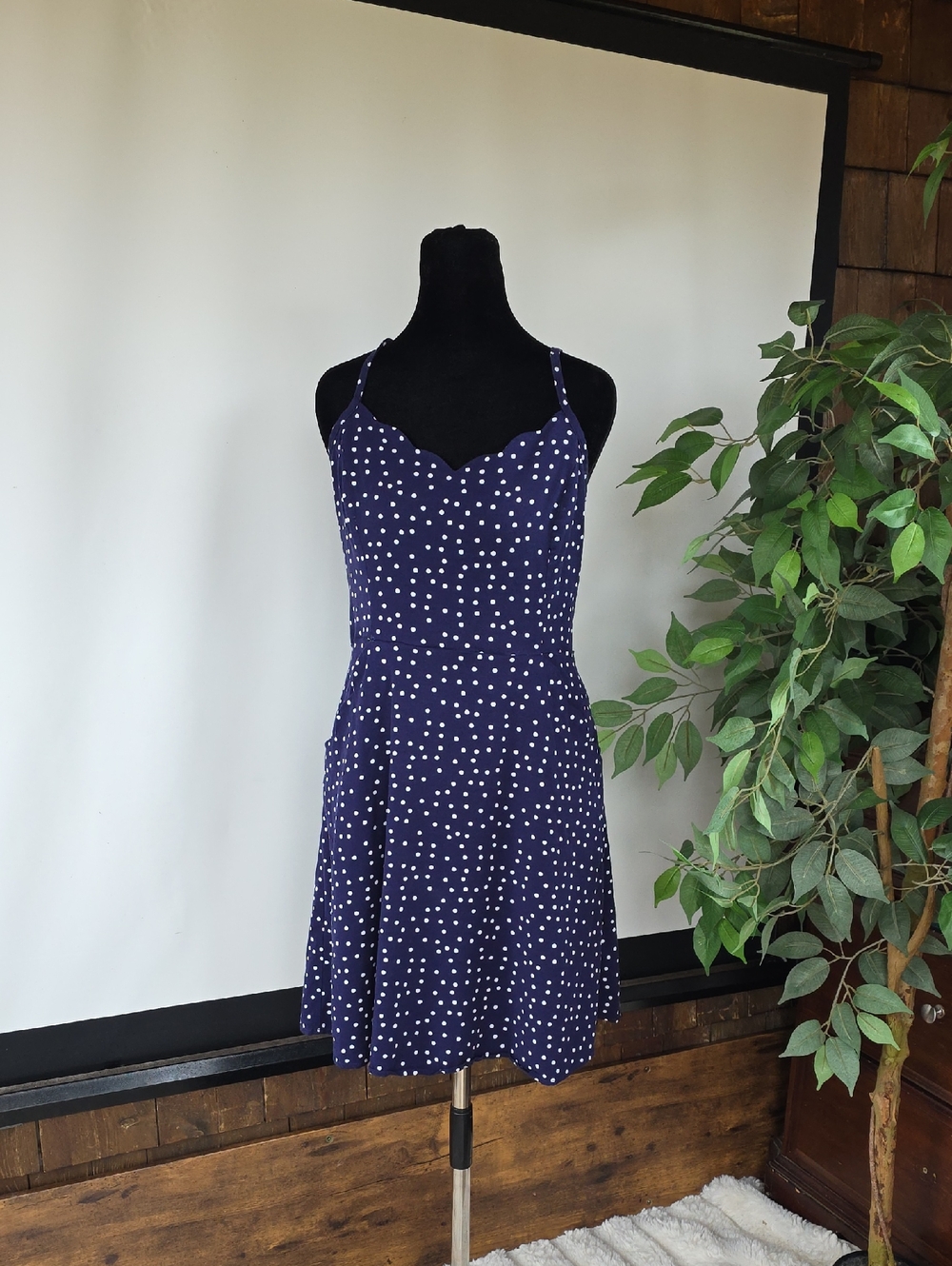 41 Hawthorn Navy Polka Dot Scallop Neck Sundress